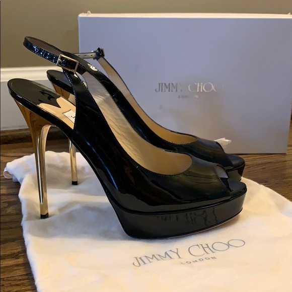 Peep toe slingbacks with a gold heel - Picture 1 of 8